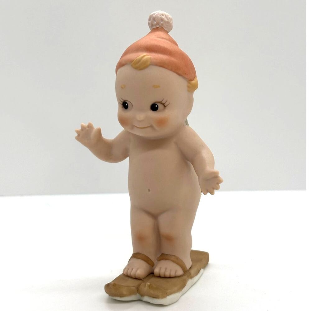 VTG 1992 Enesco, Rose O'Neill Porcelain Kewpie Doll Skiing, Christmas Ornament